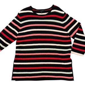 St. John Wool Blend Black Red Striped Sweater Size Large